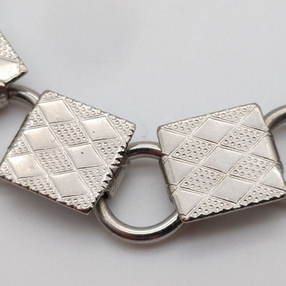 Vintage Silvertone Diamond Etched Link Bracelet 1407 - Picture 5 of 6
